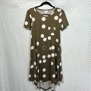 LulaRoe Carly Greenish Brown & White Polka Dot Short Sleeve Dress